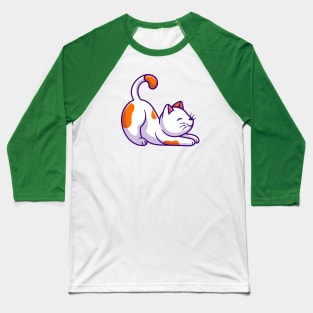 Cute Cat Stretching Cartoon Baseball T-Shirt